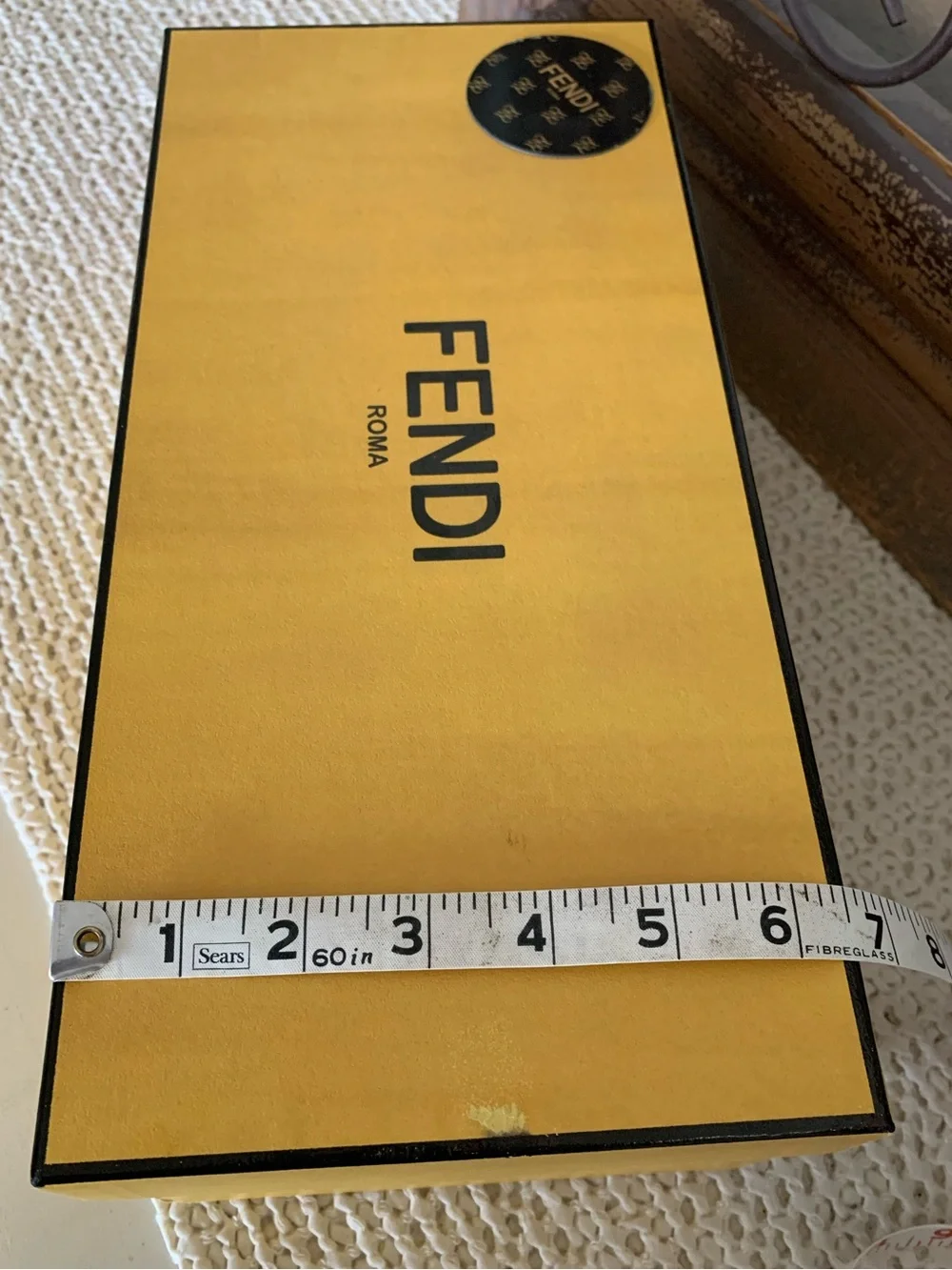 Authentic Fendi Roma Yellow Shoe Box (empty) Black Logo, Designer Closet Decor